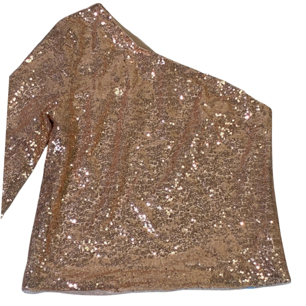 NWT Cupshe Gold Sequin One Shoulder Long Sleeve Top Going Out Date Night Size S - Picture 4 of 8